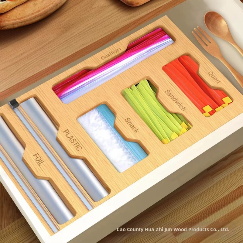 Medinė sieninė virtuvės plėvelės laikymo dėžutė su pjovimo įrankiu – šiuolaikinis stilius, daugiafunkcinė, pritaikoma ir logotipo spausdinimas