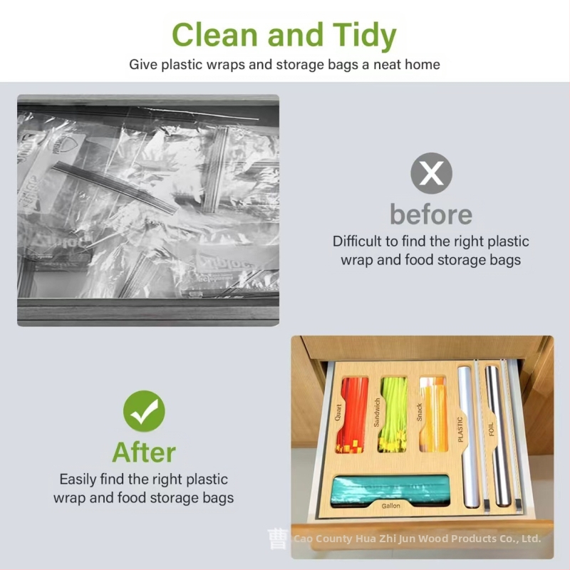 Дървена стенна кутия за кухненско фолио с резачка – модерен стил, мултифункционална, персонализация и печат на лого