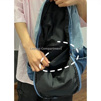 Γυναικείο σακίδιο denim με gradient σχέδιο, street style, χωρητικότητα 20–35 L, αναπνέσιμο υλικό, καμπύλες λουριά ώμων