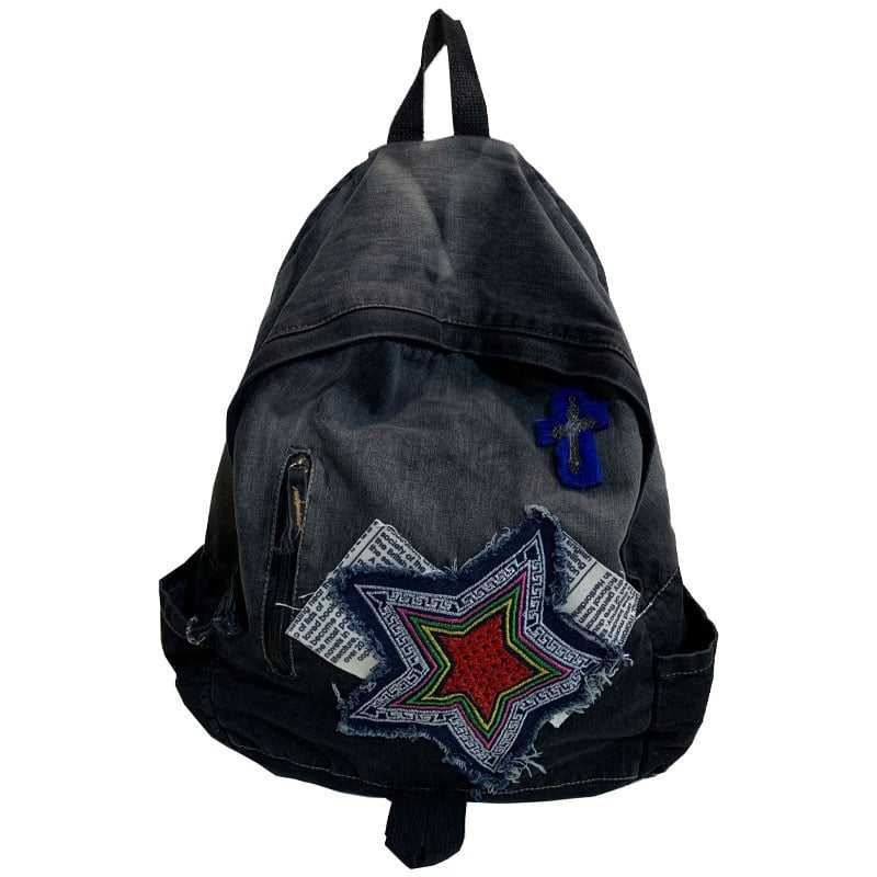Geantă de spate din denim gradient pentru femei, stil stradal, capacitate 20–35 L, material respirabil, bretele curbate