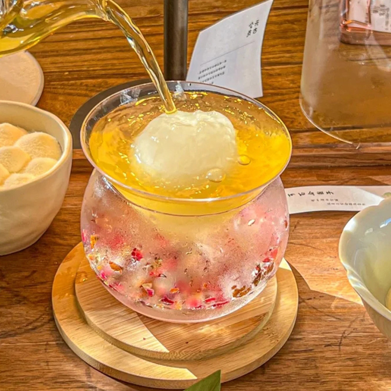 Чаша за чай - стъклена, новокитайски стил, еднослойна, шестчленен комплект, печат на лого наличен