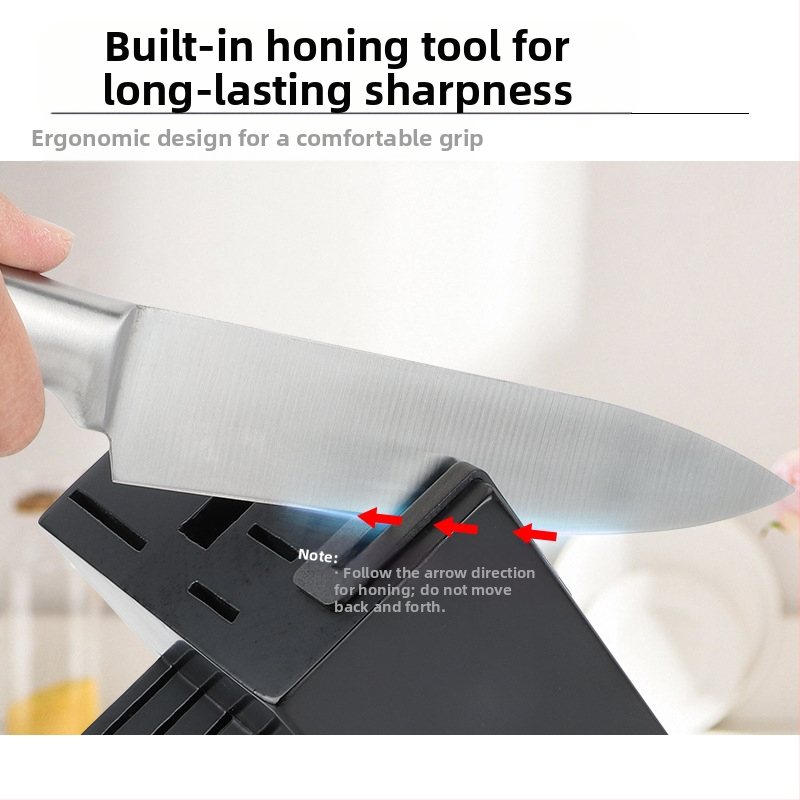 16 парчета комплект кухненски ножове с кухи дръжки, ножове серия 3Cr, вградена острилка и държач за ножове от масивно дърво