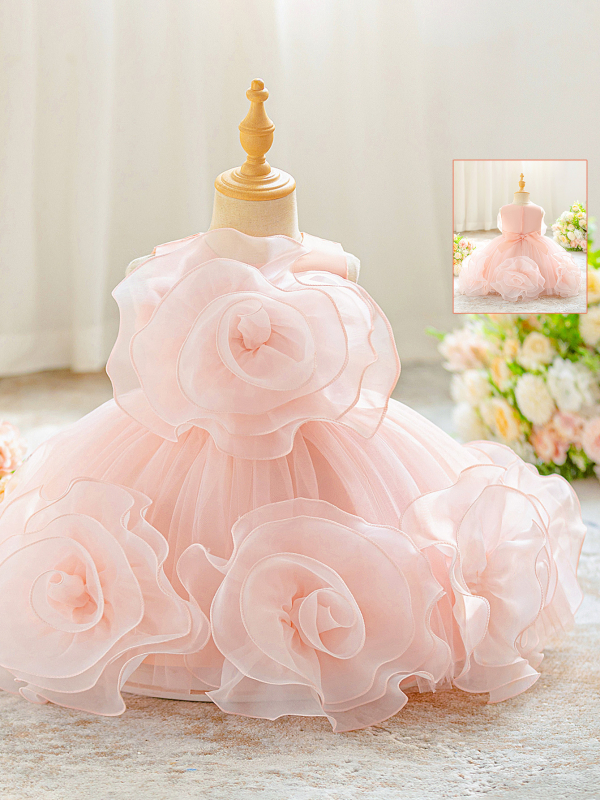 Rochie pentru copii fără mâneci, din plasă, stil prințesă, cu aplicație pentru nunți — amestec poliester-bumbac, căptușeală din bumbac, pliuri, spălare enzimatică, vara 2025