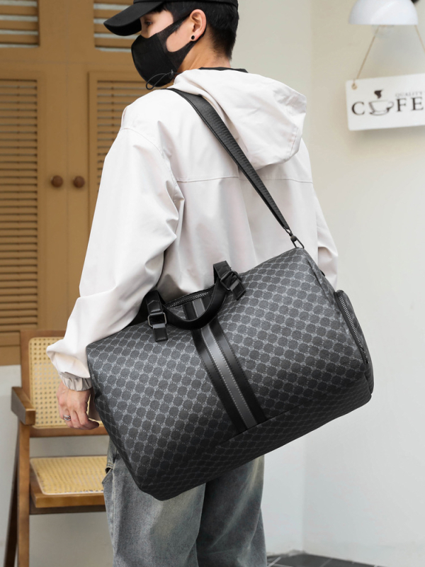 Férfi utazótáska kockás mintával, PVC anyag, vízálló és kopásálló, multifunkcionális hátizsák
