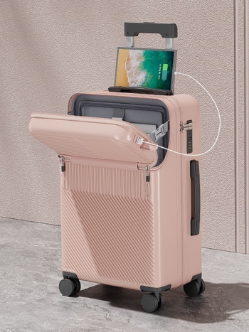 Βαλίτσα με μπροστινό άνοιγμα, πολυλειτουργική, ABS+PC, θύρα USB, θήκη για ποτήρι, διαχωρισμός βρεγμένου/ξηρού, πανίσχυροι τροχοί