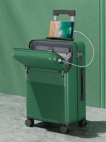 Βαλίτσα με μπροστινό άνοιγμα, πολυλειτουργική, ABS+PC, θύρα USB, θήκη για ποτήρι, διαχωρισμός βρεγμένου/ξηρού, πανίσχυροι τροχοί