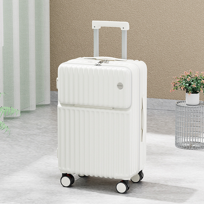 Elülső nyitású multifunkcionális poggyász, ABS+PC, USB port, pohártartó, nedves/száraz elkülönítés, univerzális kerekek