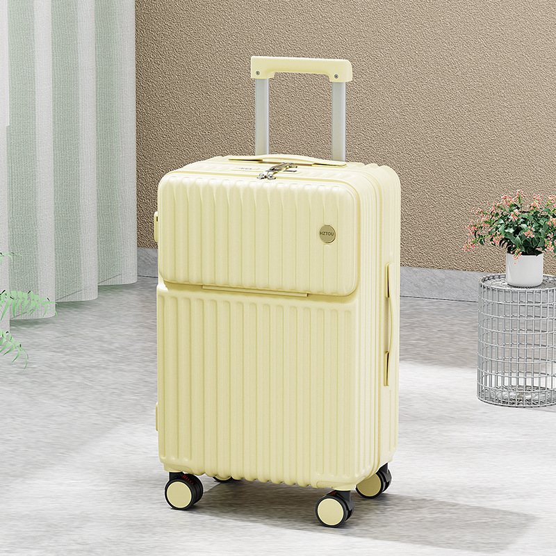 Elülső nyitású multifunkcionális poggyász, ABS+PC, USB port, pohártartó, nedves/száraz elkülönítés, univerzális kerekek