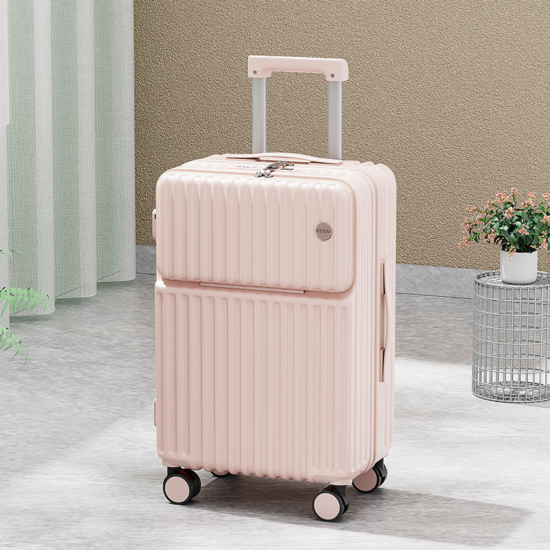 Elülső nyitású multifunkcionális poggyász, ABS+PC, USB port, pohártartó, nedves/száraz elkülönítés, univerzális kerekek