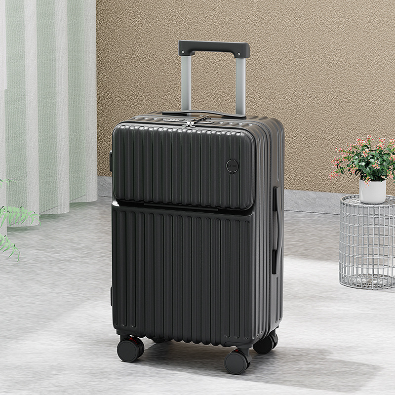 Elülső nyitású multifunkcionális poggyász, ABS+PC, USB port, pohártartó, nedves/száraz elkülönítés, univerzális kerekek