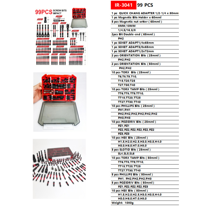 IRONMAN 99‑частен комплект битове с удароустойчива S2 стомана: шестограмен, кръстовиден, плосък и Torx