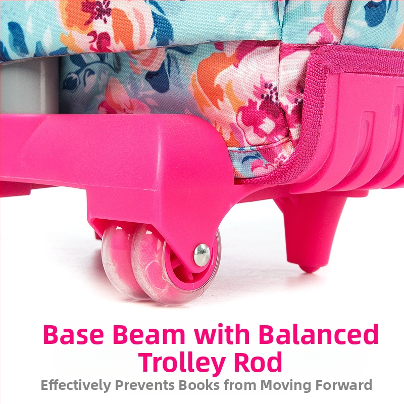 Трикомпонентен комплект ролкова ученическа чанта за начално училище — Оксфорд плат, флорален модел, дишаща и облекчаваща тежестта