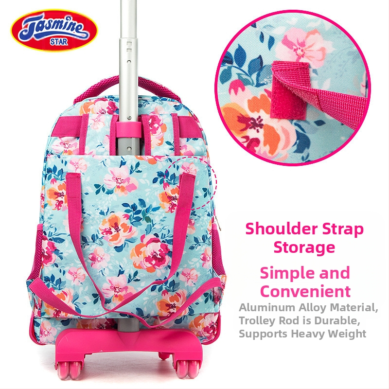 Трикомпонентен комплект ролкова ученическа чанта за начално училище — Оксфорд плат, флорален модел, дишаща и облекчаваща тежестта