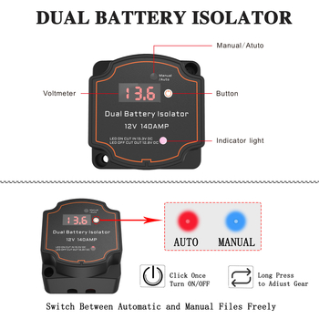 BOMAN BG006 Έξυπνος Διαχωριστής Δύο Μπαταριών με Ψηφιακή Οθόνη, 12V 140A, Ρελέ VSR για RV/SUV/φορτηγό/σκάφος/καραβάν