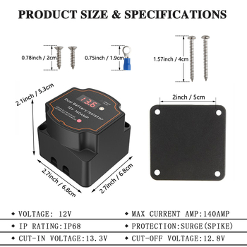 BOMAN BG006 Έξυπνος Διαχωριστής Δύο Μπαταριών με Ψηφιακή Οθόνη, 12V 140A, Ρελέ VSR για RV/SUV/φορτηγό/σκάφος/καραβάν