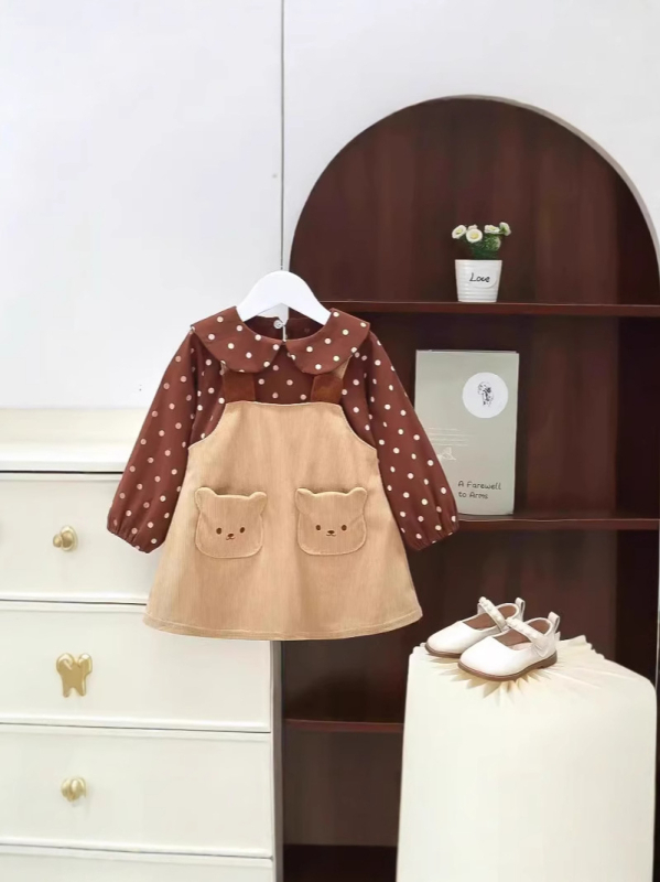 Beibei mergaitės suknelė, korėjietiško stiliaus, ilgos rankovės, šifonas, pagrindinė medžiaga 70% medvilnė, pamušalas 80% medvilnė, animacinis raštas, princesės kirpimas