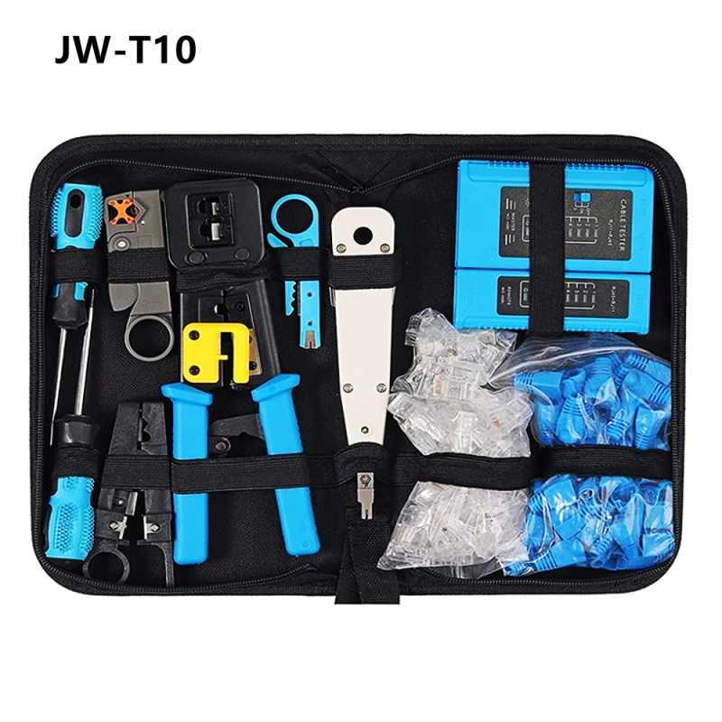 Jillway мрежов комплект инструменти с тестер за кабели и RJ45 конектори — инструменти от въглеродна стомана за монтаж и поддръжка на мрежи