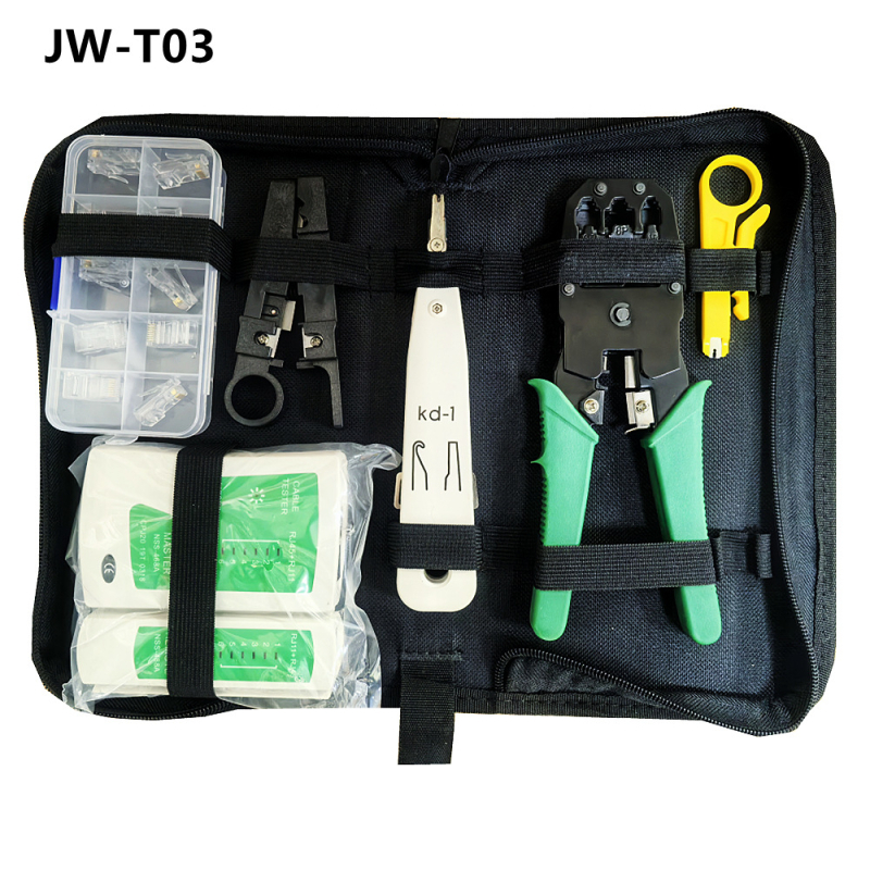 Jillway мрежов комплект инструменти с тестер за кабели и RJ45 конектори — инструменти от въглеродна стомана за монтаж и поддръжка на мрежи