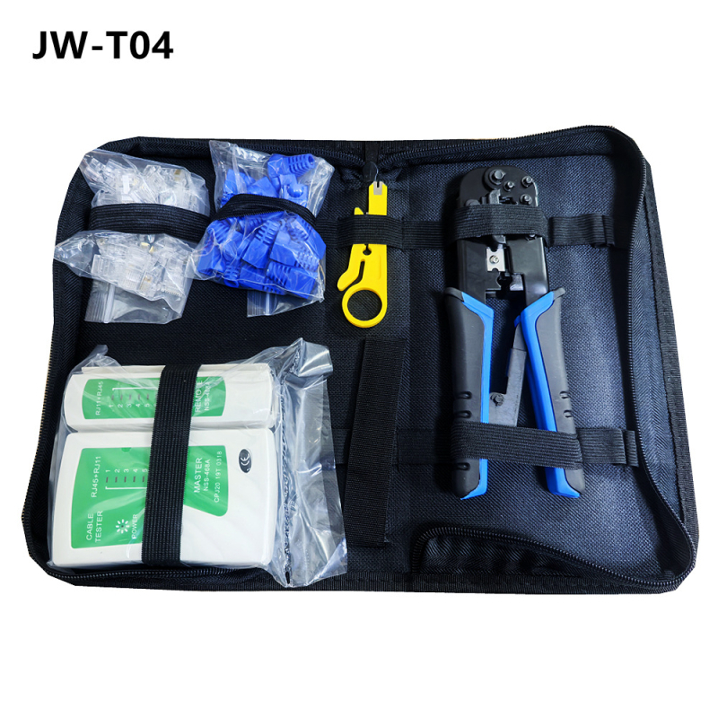 Jillway мрежов комплект инструменти с тестер за кабели и RJ45 конектори — инструменти от въглеродна стомана за монтаж и поддръжка на мрежи