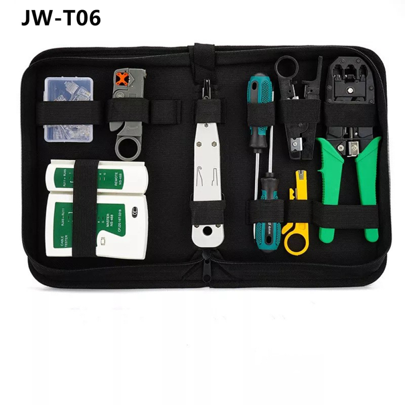 Jillway мрежов комплект инструменти с тестер за кабели и RJ45 конектори — инструменти от въглеродна стомана за монтаж и поддръжка на мрежи