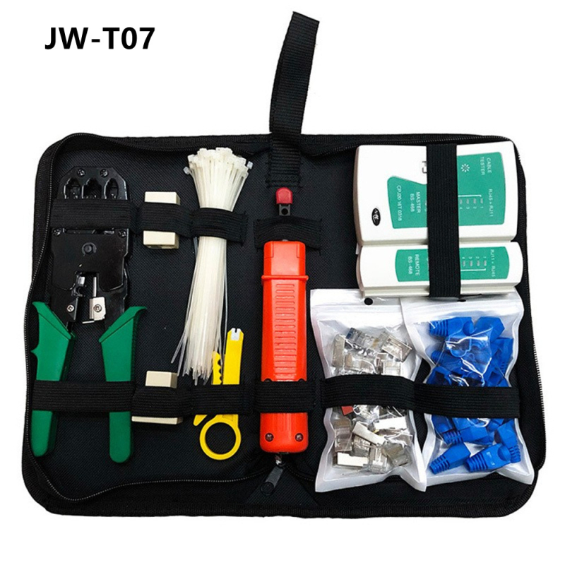 Jillway мрежов комплект инструменти с тестер за кабели и RJ45 конектори — инструменти от въглеродна стомана за монтаж и поддръжка на мрежи