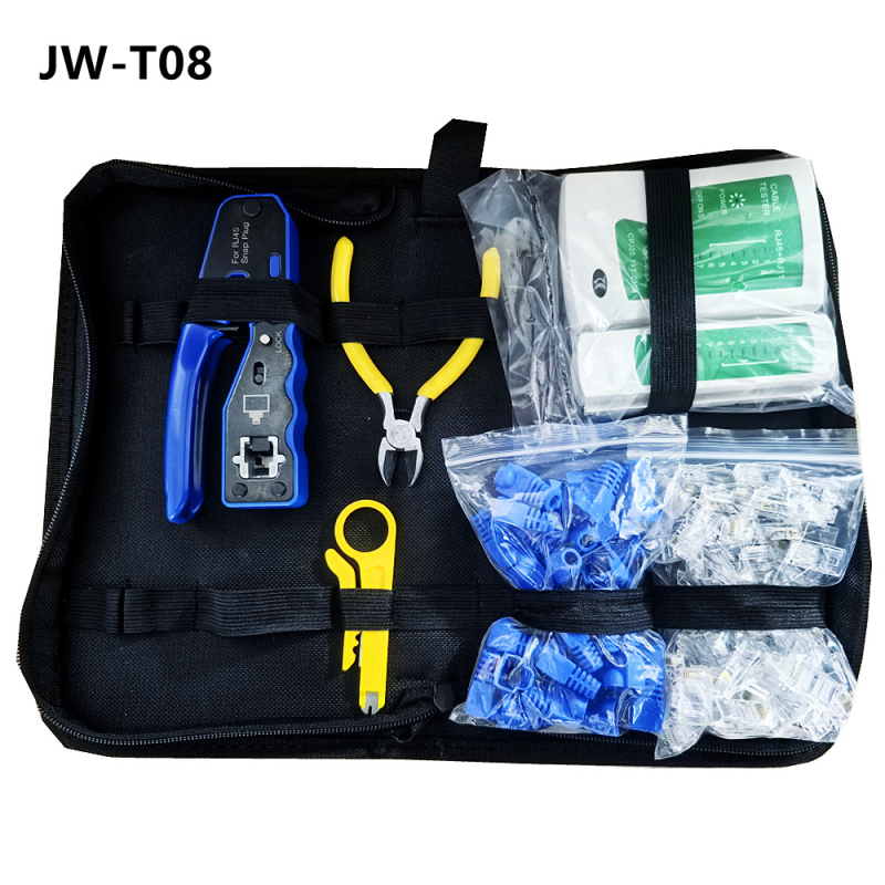 Jillway мрежов комплект инструменти с тестер за кабели и RJ45 конектори — инструменти от въглеродна стомана за монтаж и поддръжка на мрежи