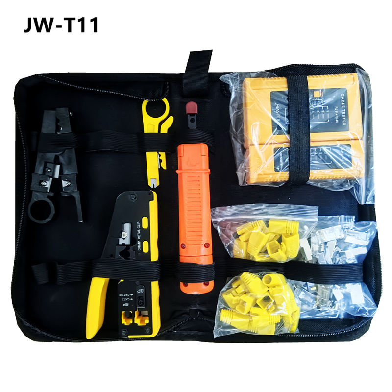 Jillway мрежов комплект инструменти с тестер за кабели и RJ45 конектори — инструменти от въглеродна стомана за монтаж и поддръжка на мрежи