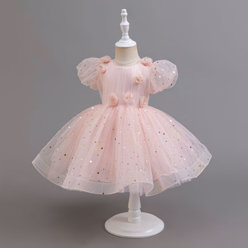 Mergaitėms princesės suknelė su trumpomis rankovėmis, 65% poliesteris, pamušalas 100% medvilnė, torto stiliaus sijonas, 3–8 metų amžiaus, Knivini