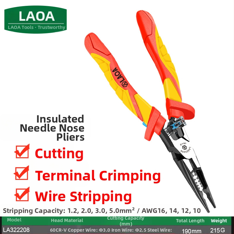 Clește izolat cu VDE pentru tăiere și crimparea cablurilor, clește cu vârf ascuțit pentru electricieni, electronică, reparații auto