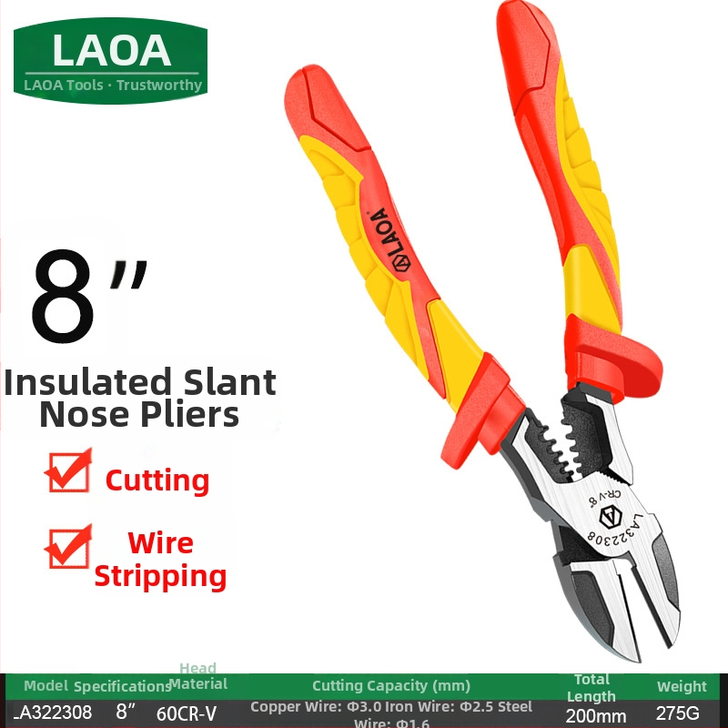 Clește izolat cu VDE pentru tăiere și crimparea cablurilor, clește cu vârf ascuțit pentru electricieni, electronică, reparații auto