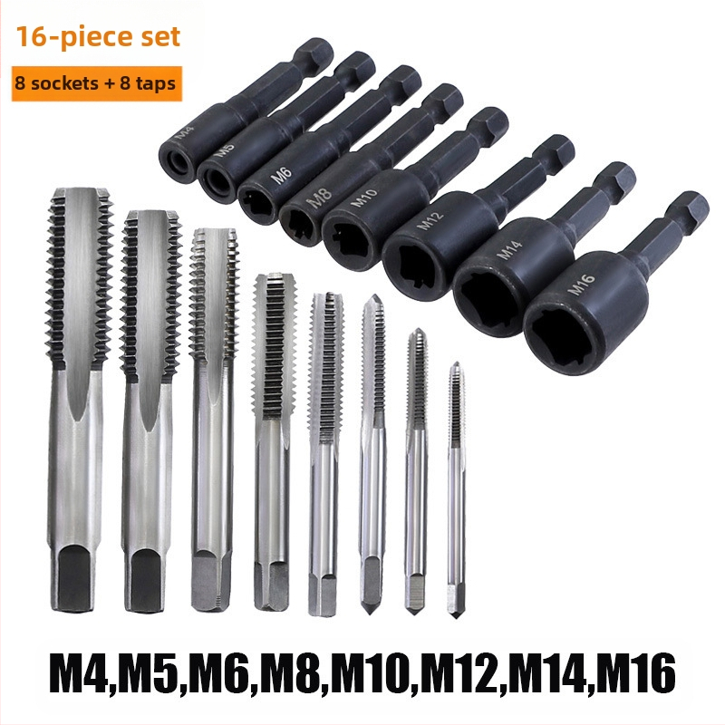 Машинен тап-патрон с удължен нос, 1/4 шестогранен патрон, за резбово нарязване, диапазон M4–M16, за формово производство