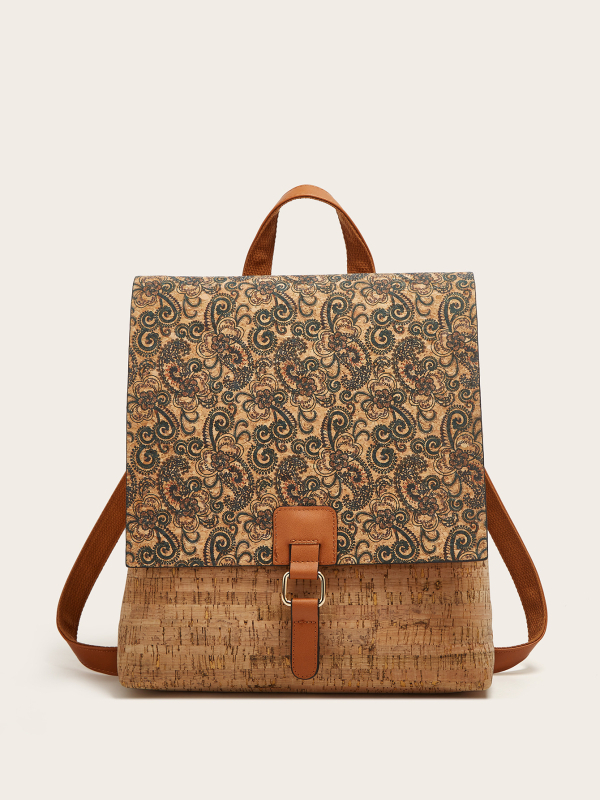 Hátizsák retró fakéreg mintával, kraft papír anyag, cipzáras zárás, vízálló, nagy kapacitás, belső zsebek telefonhoz és laptophoz