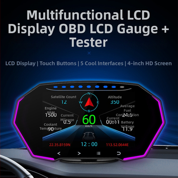 HUD automobilni prikaz za vozilo s GPS brzinski mjerač, OBD, 4-inčni LED LCD dodirni zaslon, model F11
