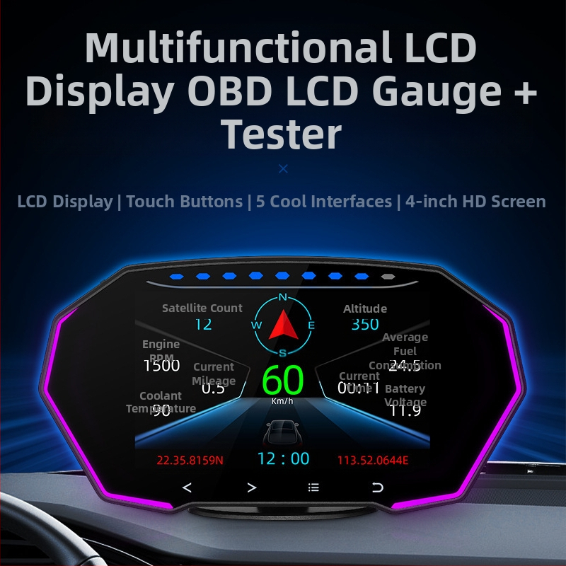 HUD auto displejs ar GPS ātruma mērītāju, OBD, 4 collu LED LCD skārienjutīgs displejs, modelis F11