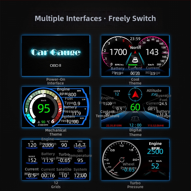 HUD автомобилен дисплей за предно виждане, GPS скоростомер, OBD, 4-инчов LED LCD тъч дисплей, модел F11