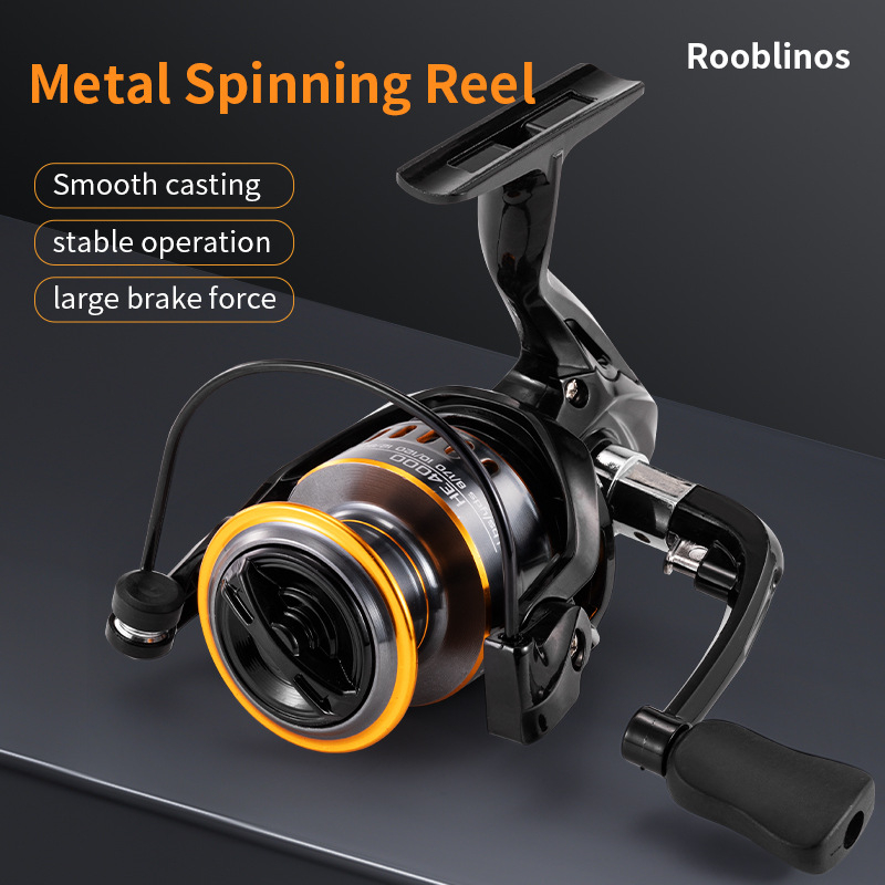ROOBLINOS visiškai metalinė spiningo ritė žvejybai, korpusas iš nailono, aliumininė ritė, atsparus jūros vandeniui, toli metant