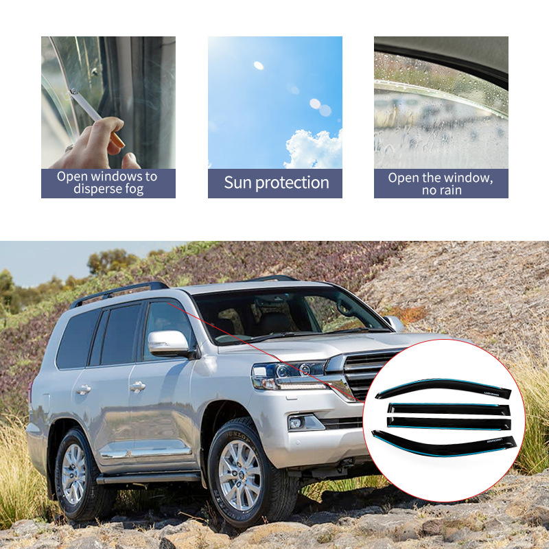 Automobiļu lietus acs loga deflektors Toyota Land Cruiser FJ/LC, 1990–2010, akrils, 4 gab. komplekts, saderīgs ar FJ60/70/76/78/79/80/100 un LC200