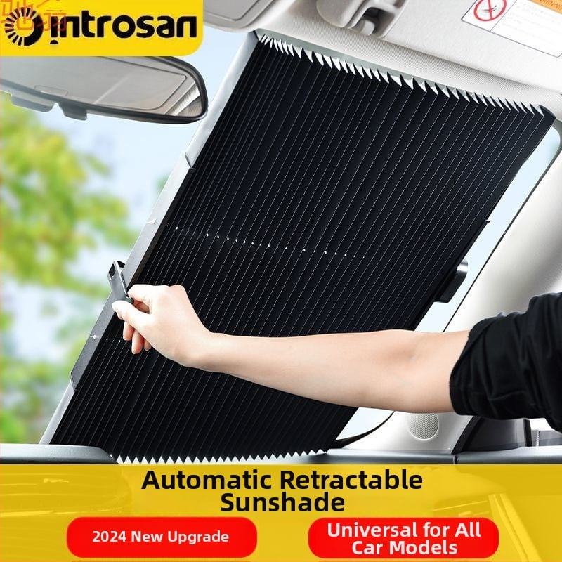 Automobilio priekinio stiklo saulės skydelis, teleskopinis, automatinis, aliuminio folija, tvirtinimas siurbtukais, universalus