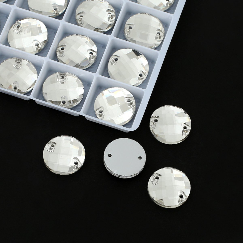 Üvegből készült rhinestone varráshoz, kettős lyukú, körsatelit rögzítés, sík aljzat, Hirback minta, elektroplating