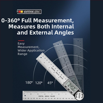 Ηλεκτρονικός ψηφιακός χάρακας γωνίας με οθόνη — υψηλής ακρίβειας, 360° πολυλειτουργικός χάρακας από ανοξείδωτο ατσάλι