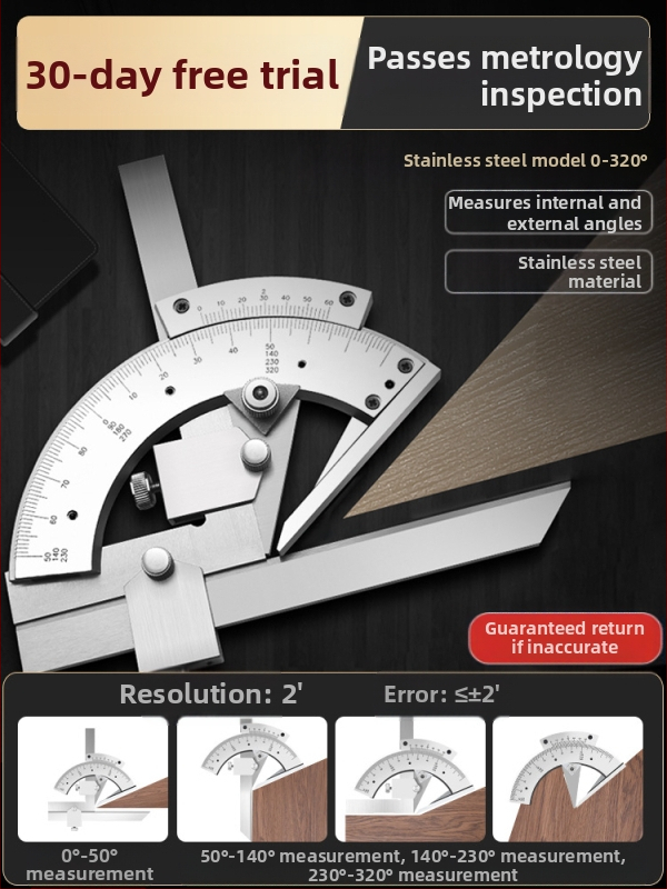 Ηλεκτρονικός ψηφιακός χάρακας γωνίας με οθόνη — υψηλής ακρίβειας, 360° πολυλειτουργικός χάρακας από ανοξείδωτο ατσάλι