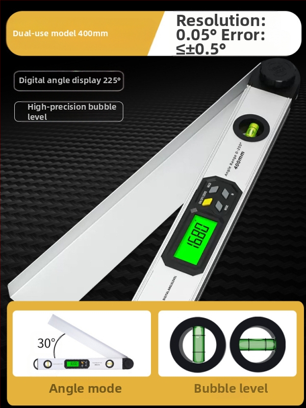 Ηλεκτρονικός ψηφιακός χάρακας γωνίας με οθόνη — υψηλής ακρίβειας, 360° πολυλειτουργικός χάρακας από ανοξείδωτο ατσάλι