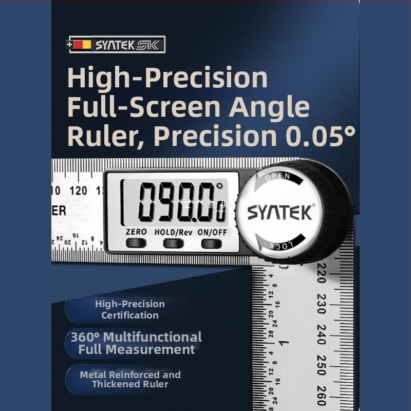 Ηλεκτρονικός ψηφιακός χάρακας γωνίας με οθόνη — υψηλής ακρίβειας, 360° πολυλειτουργικός χάρακας από ανοξείδωτο ατσάλι