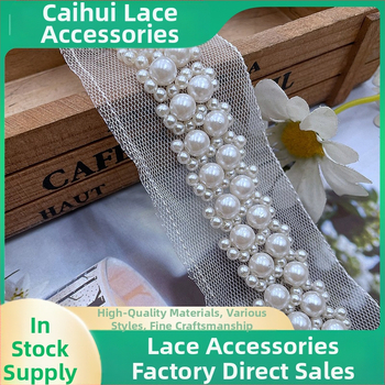 Rankų siuvama perlų tinklinė nėrinių juosta drabužiams ir rankdarbiams, medžiaga: perlų tinklas, prekės ženklas Caihui