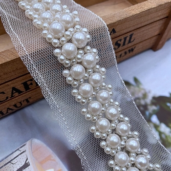 Rankų siuvama perlų tinklinė nėrinių juosta drabužiams ir rankdarbiams, medžiaga: perlų tinklas, prekės ženklas Caihui