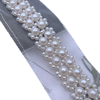 Rankų siuvama perlų tinklinė nėrinių juosta drabužiams ir rankdarbiams, medžiaga: perlų tinklas, prekės ženklas Caihui