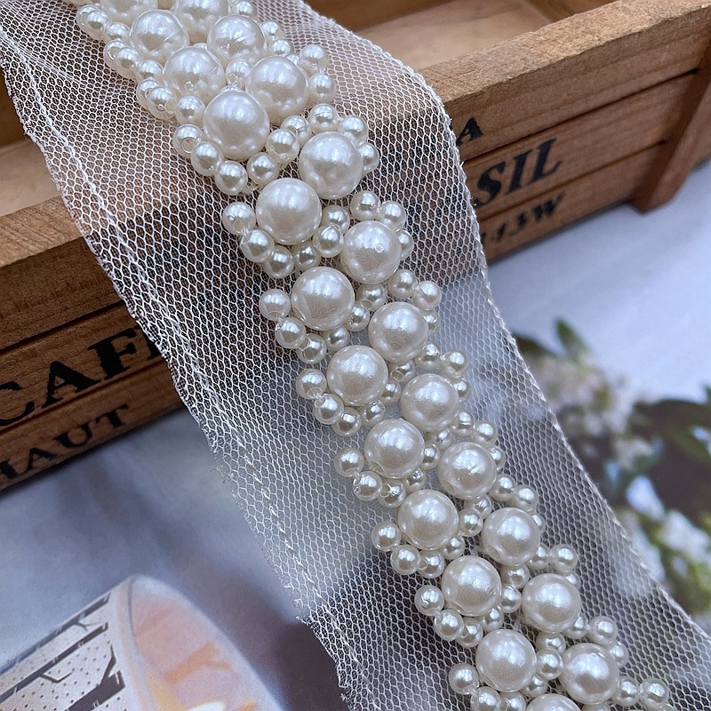 Rankų siuvama perlų tinklinė nėrinių juosta drabužiams ir rankdarbiams, medžiaga: perlų tinklas, prekės ženklas Caihui