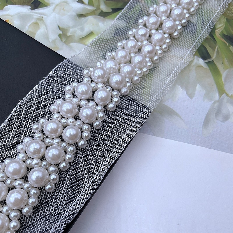 Rankų siuvama perlų tinklinė nėrinių juosta drabužiams ir rankdarbiams, medžiaga: perlų tinklas, prekės ženklas Caihui