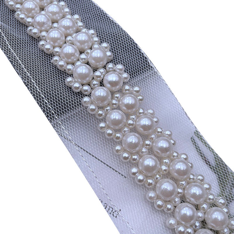 Rankų siuvama perlų tinklinė nėrinių juosta drabužiams ir rankdarbiams, medžiaga: perlų tinklas, prekės ženklas Caihui