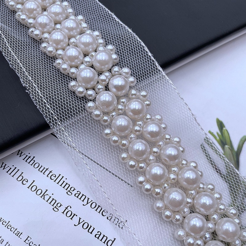 Rankų siuvama perlų tinklinė nėrinių juosta drabužiams ir rankdarbiams, medžiaga: perlų tinklas, prekės ženklas Caihui